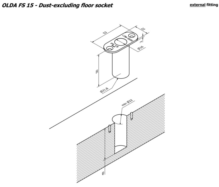 Olda sluitpot type FS15 tbv kantschuif Ø16mm rvs - Afbeelding 2
