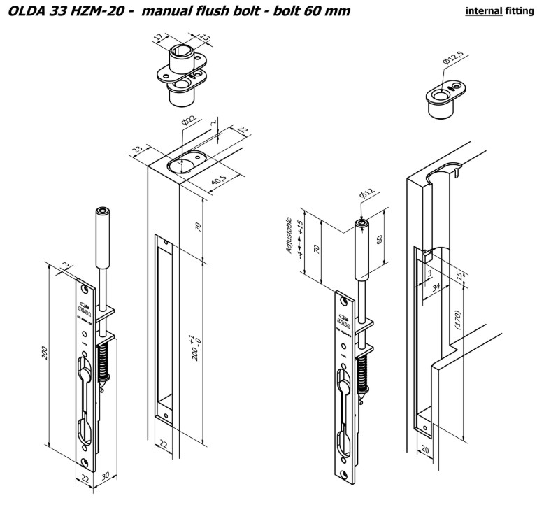 Olda kantschuif type 33 doornmaat 20mm voor stalen/aluminium deuren staal verzinkt - Afbeelding 2