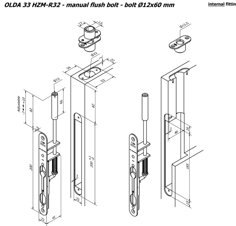 Olda kantschuif type 33 schoot Ø12 mm lengte 60 mm voor stalen/aluminium deuren staal verzinkt/rvs - Afbeelding 3