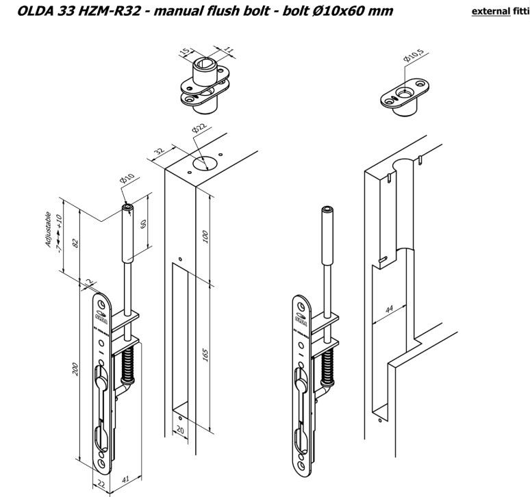 Olda kantschuif type 33 schoot Ø10 mm lengte 60 mm voor stalen/aluminium deuren staal verzinkt/rvs - Afbeelding 2