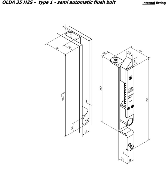 Olda semi automatische kantschuif type 35 voor stalen/aluminium/houten deuren type 1 staal verzinkt - Afbeelding 3