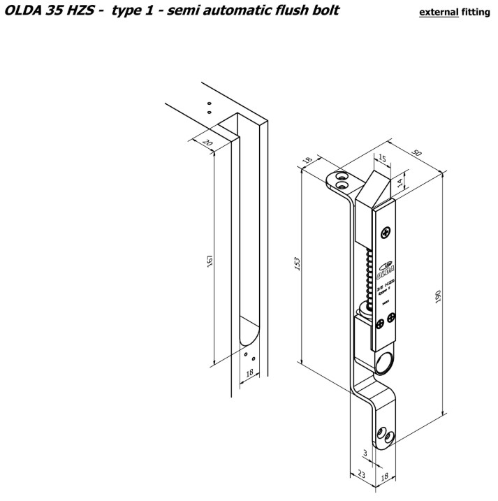 Olda semi automatische kantschuif type 35 voor stalen/aluminium/houten deuren type 1 staal verzinkt - Afbeelding 2