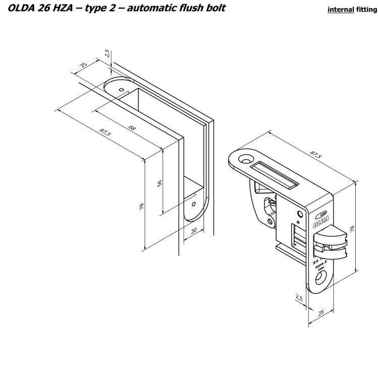 Olda automatische kantschuif hoekmodel type 26 voor stalen/aluminium deuren type 2 staal verzinkt - Afbeelding 3