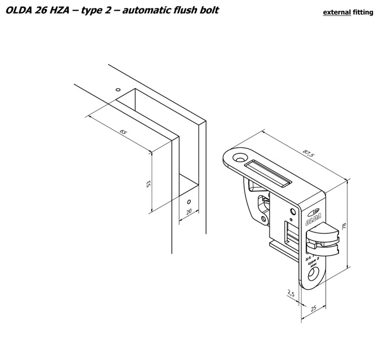 Olda automatische kantschuif hoekmodel type 26 voor stalen/aluminium deuren type 2 staal verzinkt - Afbeelding 2