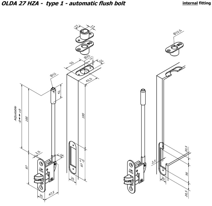 Olda automatische kantschuif type 27 voor stalen/aluminium deuren type 1 staal verzinkt - Afbeelding 2