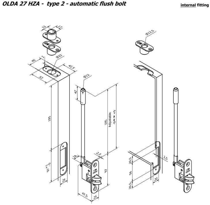 Olda automatische kantschuif type 27 voor stalen/aluminium deuren type 2 staal verzinkt - Afbeelding 2