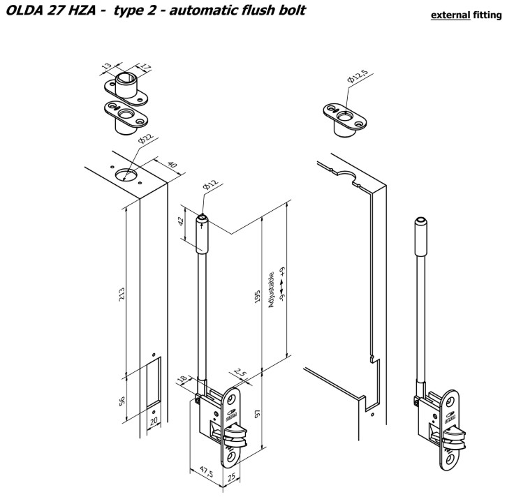 Olda automatische kantschuif type 27 voor stalen/aluminium deuren type 2 staal verzinkt - Afbeelding 3