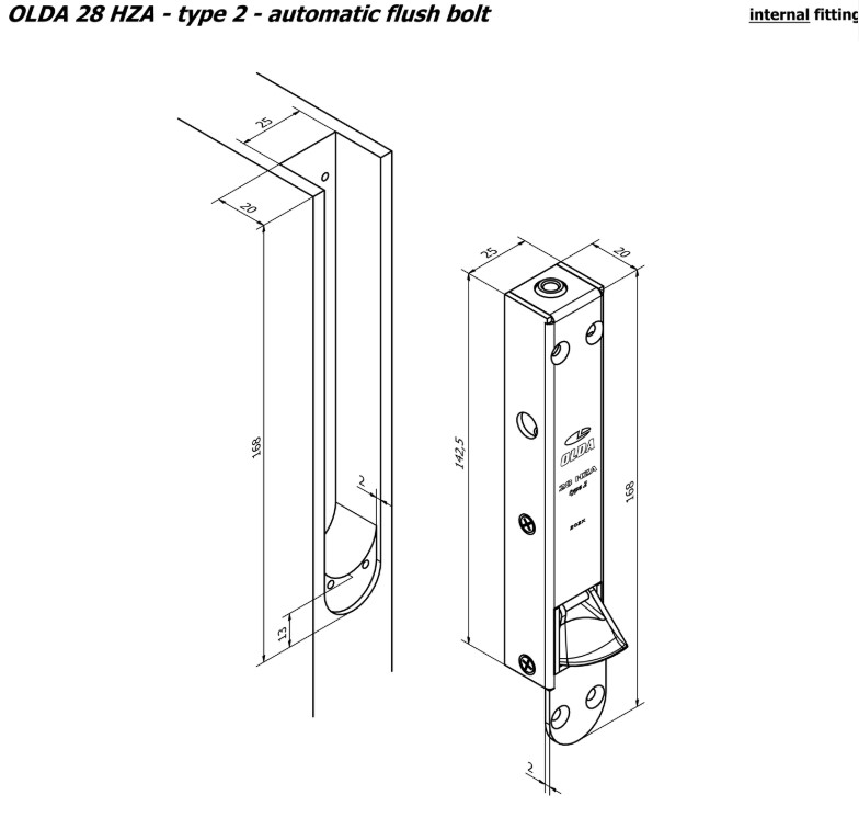 Olda automatische kantschuif type 28 voor houten deuren type 2 staal verzinkt - Afbeelding 2