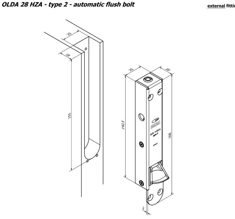 Olda automatische kantschuif type 28 voor houten deuren type 2 staal verzinkt - Afbeelding 3