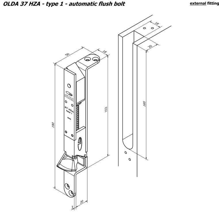 Olda automatische kantschuif type 37 voor stalen/aluminium/houten deuren type 1 staal verzinkt - Afbeelding 2