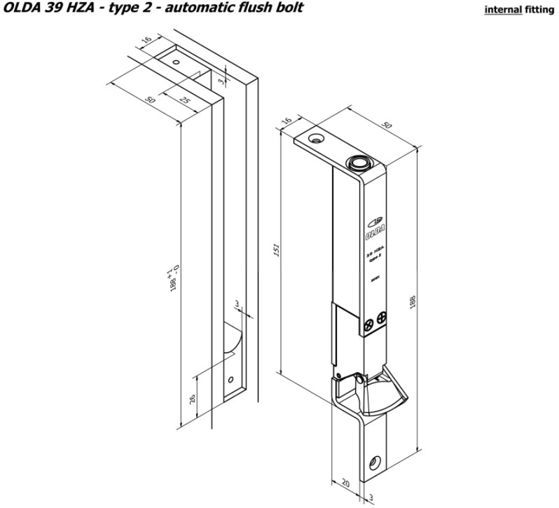 Olda automatische kantschuif smal type 39 voor stalen/aluminium/houten deuren type 2 staal verzinkt - Afbeelding 3