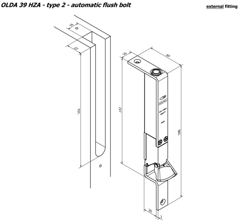 Olda automatische kantschuif smal type 39 voor stalen/aluminium/houten deuren type 2 staal verzinkt - Afbeelding 2