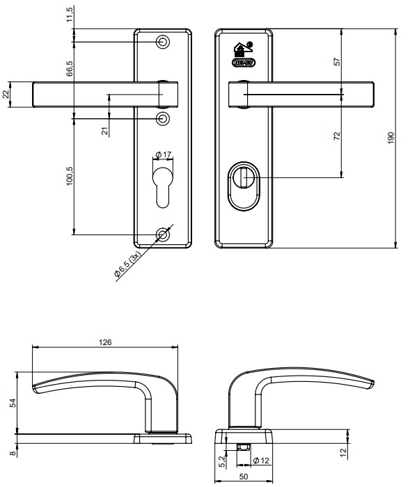 Nemef veiligheidsbeslag PC72 kortschild kruk/kruk 3407-II met kerntrek beveiliging SKG3 aluminium F1 - Afbeelding 2