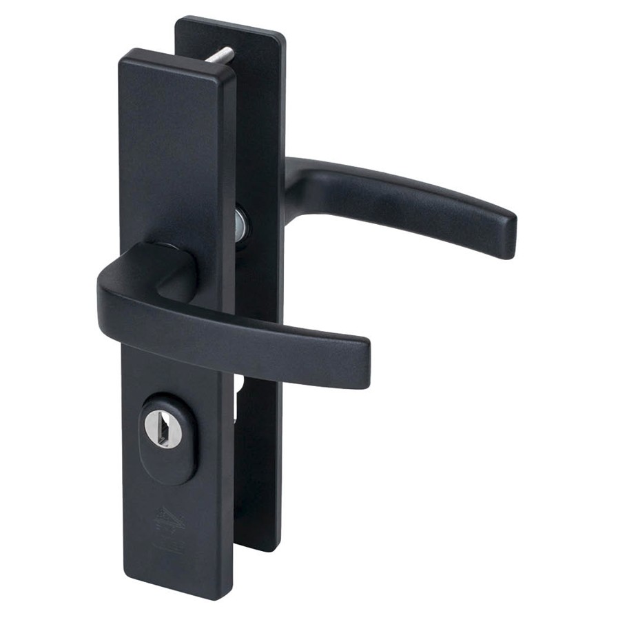 Nemef veiligheidsbeslag PC72 langschild kruk/kruk 3417-II met kerntrek beveiliging SKG3 aluminium zwart