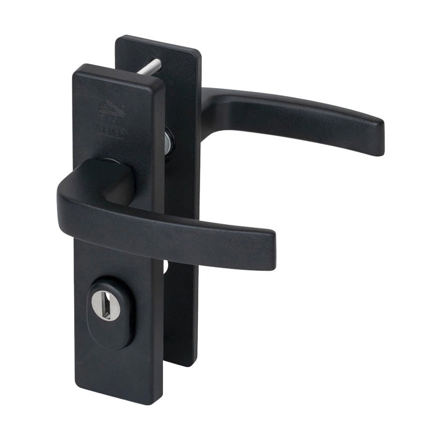 Nemef veiligheidsbeslag PC72 kortschild kruk/kruk 3407-II met kerntrek beveiliging SKG3 aluminium zwart