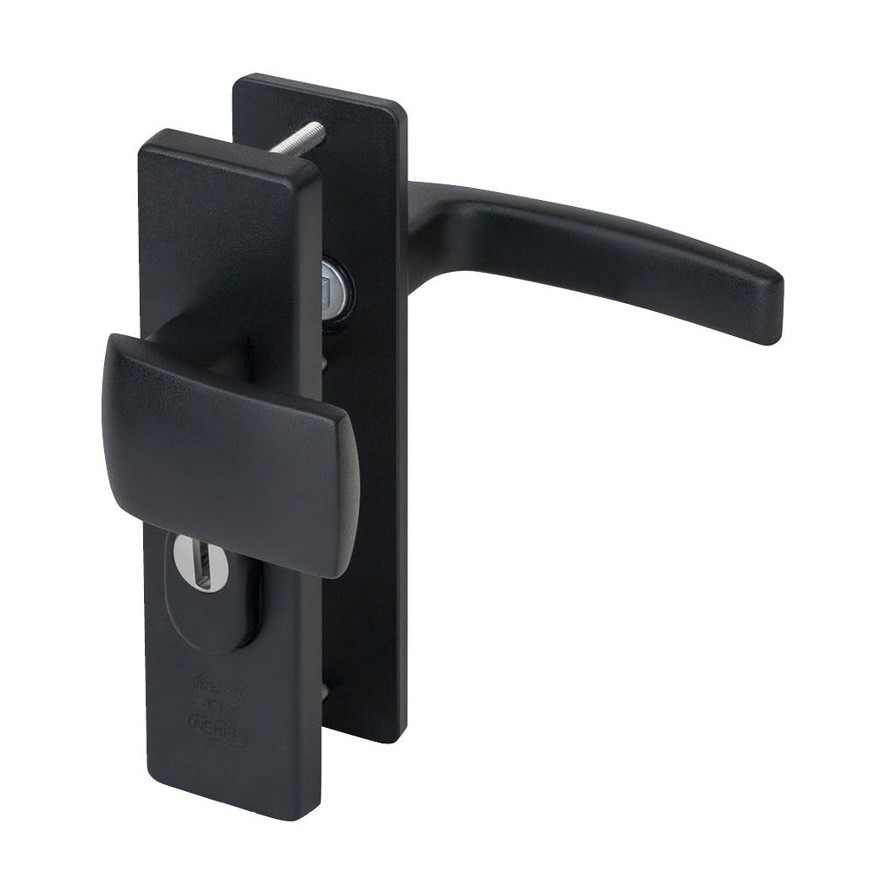 Nemef veiligheidsbeslag PC55 kortschild knop/kruk 3405-II met kerntrek beveiliging SKG3 aluminium zwart