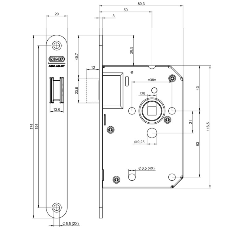 Nemef magneet loopslot 1255/73 met zwarte voorplaat inclusief sluitkom 1255/73 - Afbeelding 2