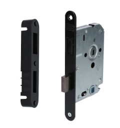 Nemef magneet toilet-badkamer slot 1264/73 met zwarte voorplaat inclusief sluitkom 1269/73