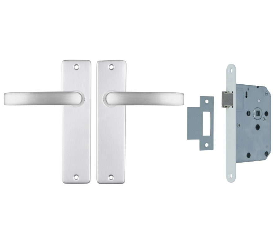 ODShop deurklink vierkant met kortschild blind en slot aluminium F1