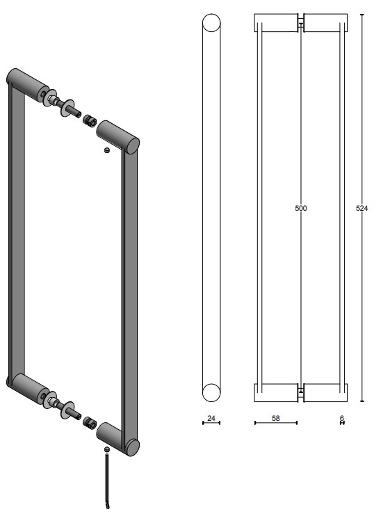 Set Deurgrepen TENSE BB501 PA 500 mm brons - Afbeelding 2