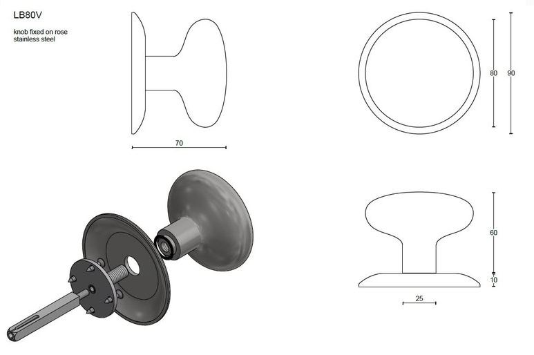 Voordeurknop BASIC LB80V vast met rozet PVD licht brons - Afbeelding 2