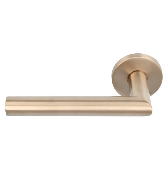 Enkele deurklink links BASIC LBII-19 op ronde rozet PVD licht brons